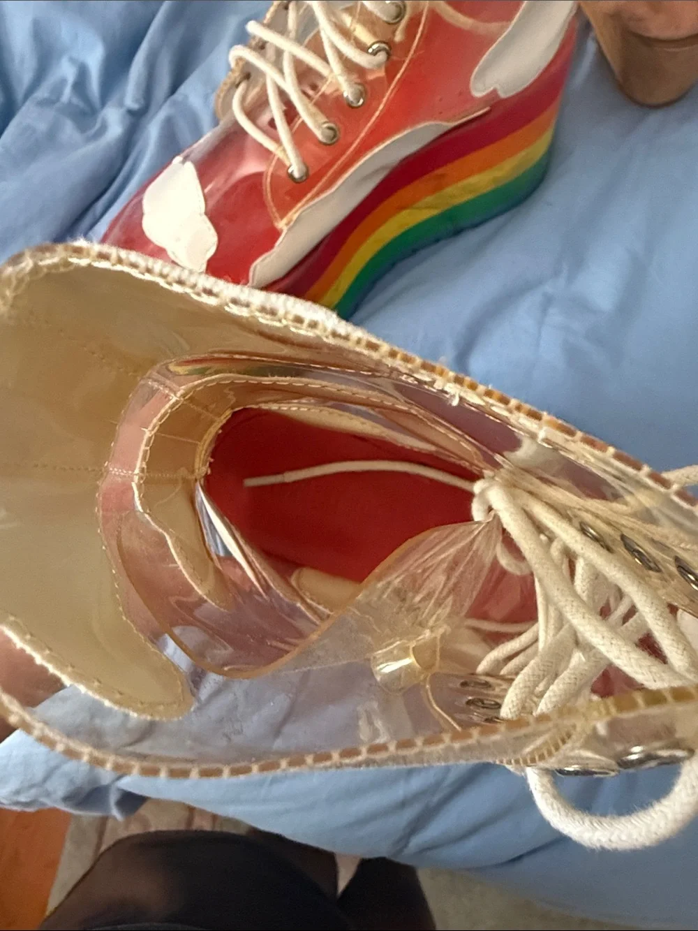 Current Mood White Cloud Lace-Up Platform Boots with Rainbow Soles